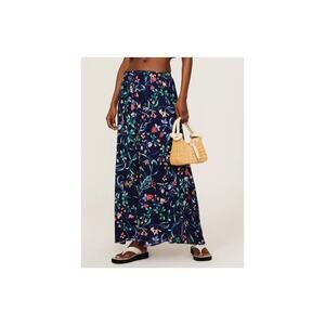 Slate & Willow Floral Maxi Skirt Blue M Elastic High Rise Boho Vacay Travel